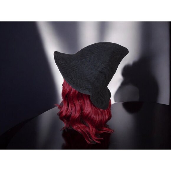 Black Knit Witch Hat - Soft Point Brim - New - Witchcore Cottagecore Pagan - Picture 3 of 9